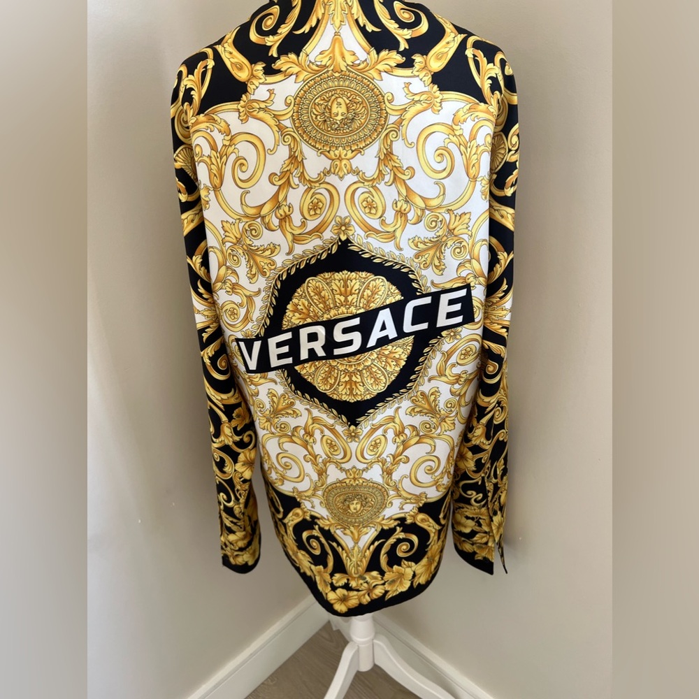 Mens Versace Silk Shirt Gold Hibiscus Print Size 39 Long Sleeve Button Up Medium